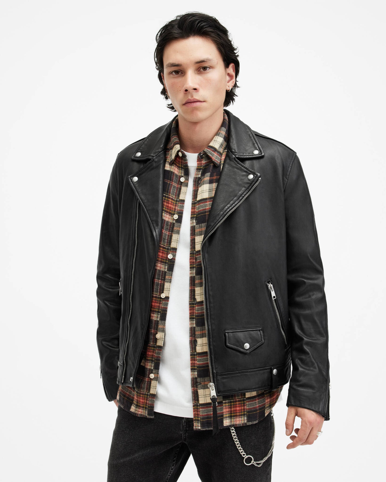 Milo Asymmetric Zip Leather Biker Jacket