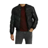 Black Puffer Jackets for Men, Stylish Lambskin Leather with Fur Collar - Leather Jacketss