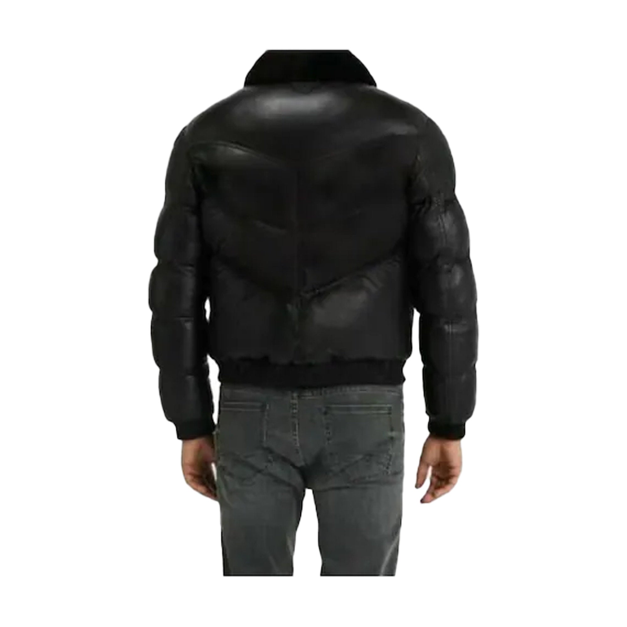 Black Puffer Jackets for Men, Stylish Lambskin Leather with Fur Collar - Leather Jacketss