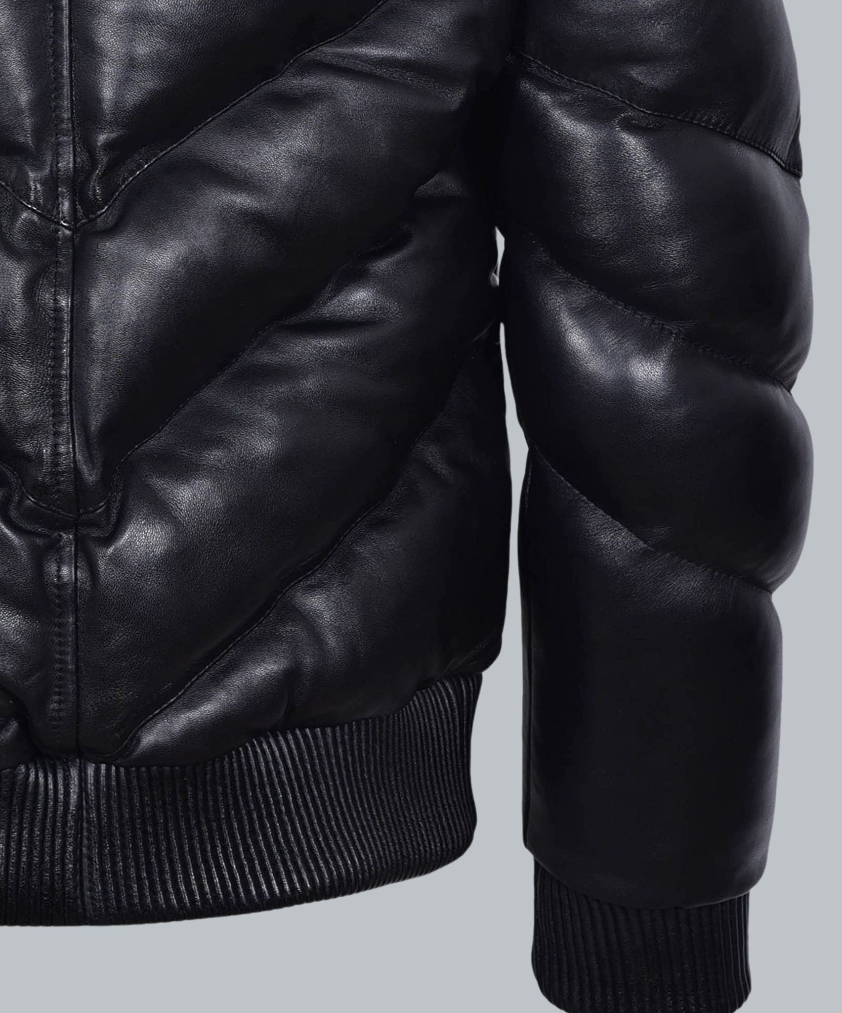 Furi Black Leather puffer Jacket Fur collar - Leather Jacketss