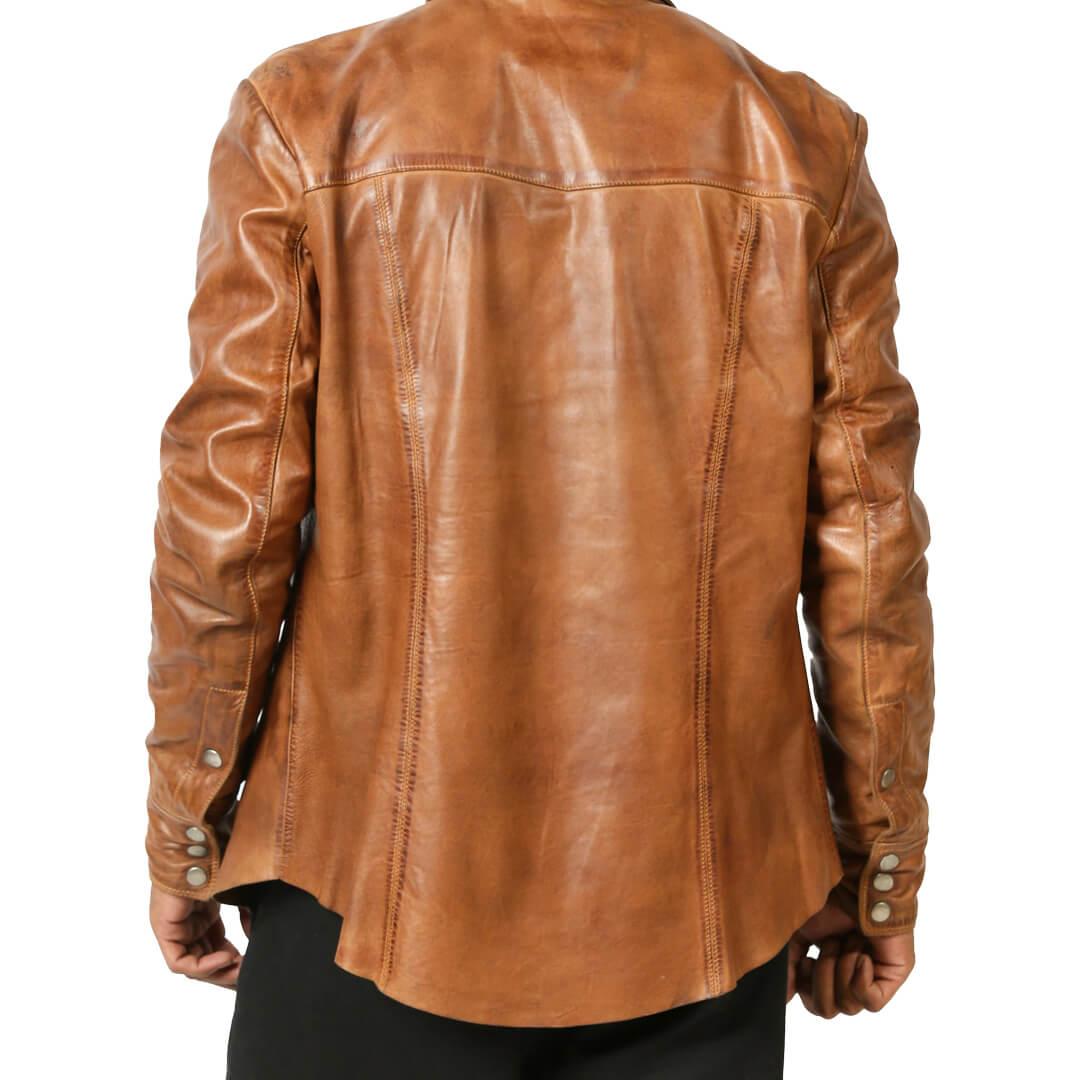 Adam Tan Flap Pockets Leather Jacket Shirt - Leather Jacketss