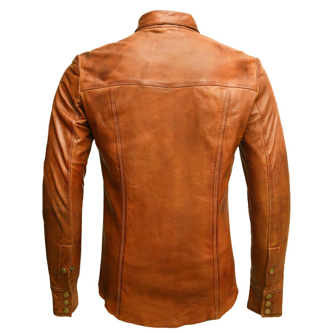 Adam Tan Flap Pockets Leather Jacket Shirt - Leather Jacketss