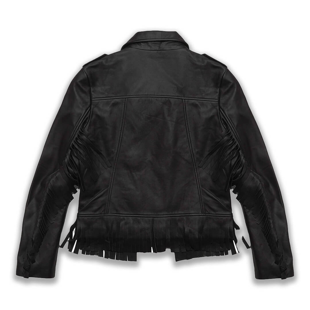 Olivia Black Fringed Leather Jacket - Leather Jacketss