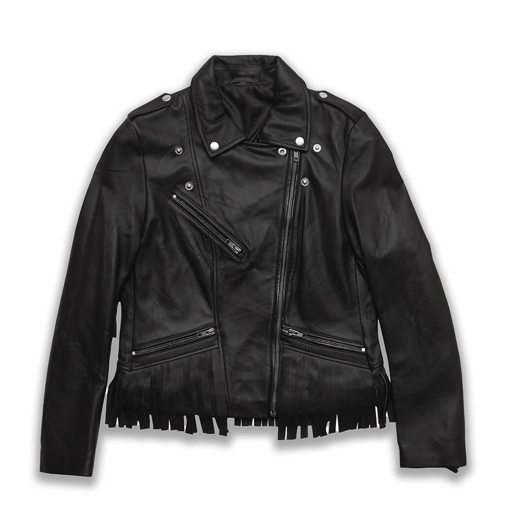 Olivia Black Fringed Leather Jacket - Leather Jacketss