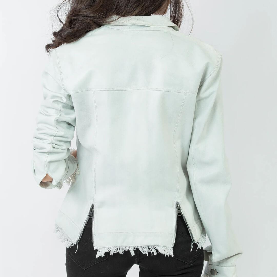 Alexa White Distressed Fringed Leather Jacket - Leather Jacketss