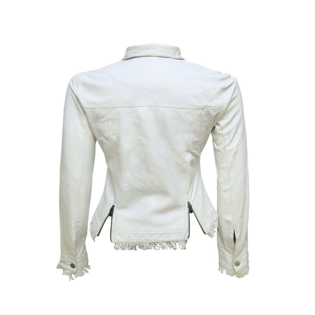 Alexa White Distressed Fringed Leather Jacket - Leather Jacketss