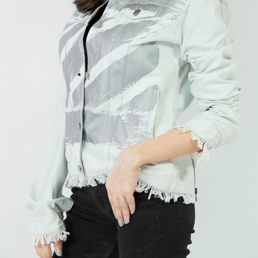 Alexa White Distressed Fringed Leather Jacket - Leather Jacketss