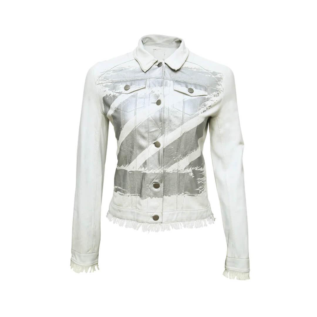 Alexa White Distressed Fringed Leather Jacket - Leather Jacketss