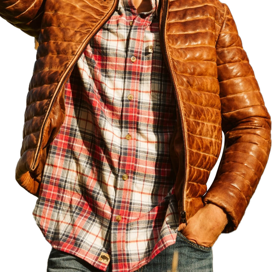 Austin Brown Leather Puffer Jacket - Leather Jacketss