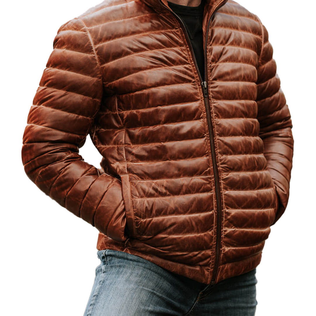 Austin Brown Leather Puffer Jacket - Leather Jacketss