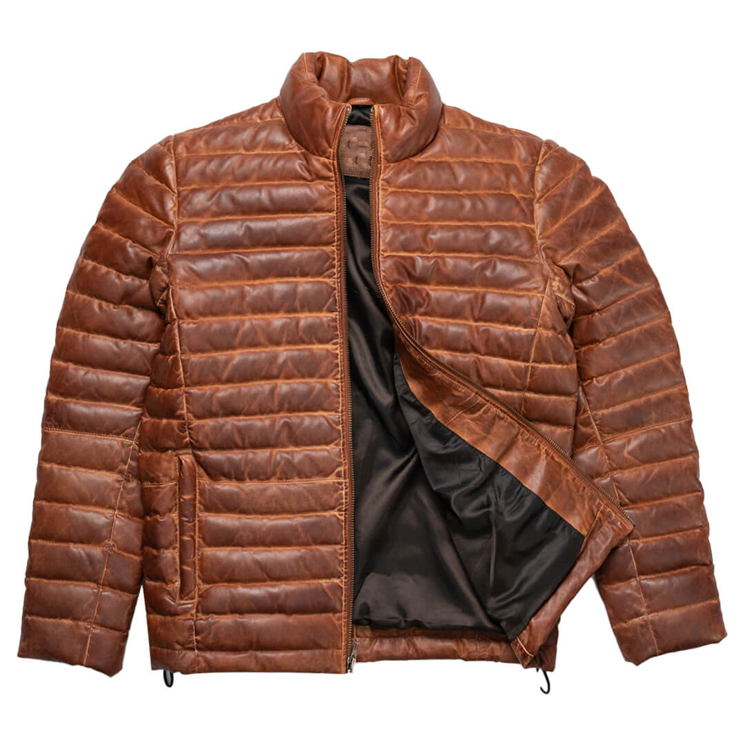 Austin Brown Leather Puffer Jacket - Leather Jacketss