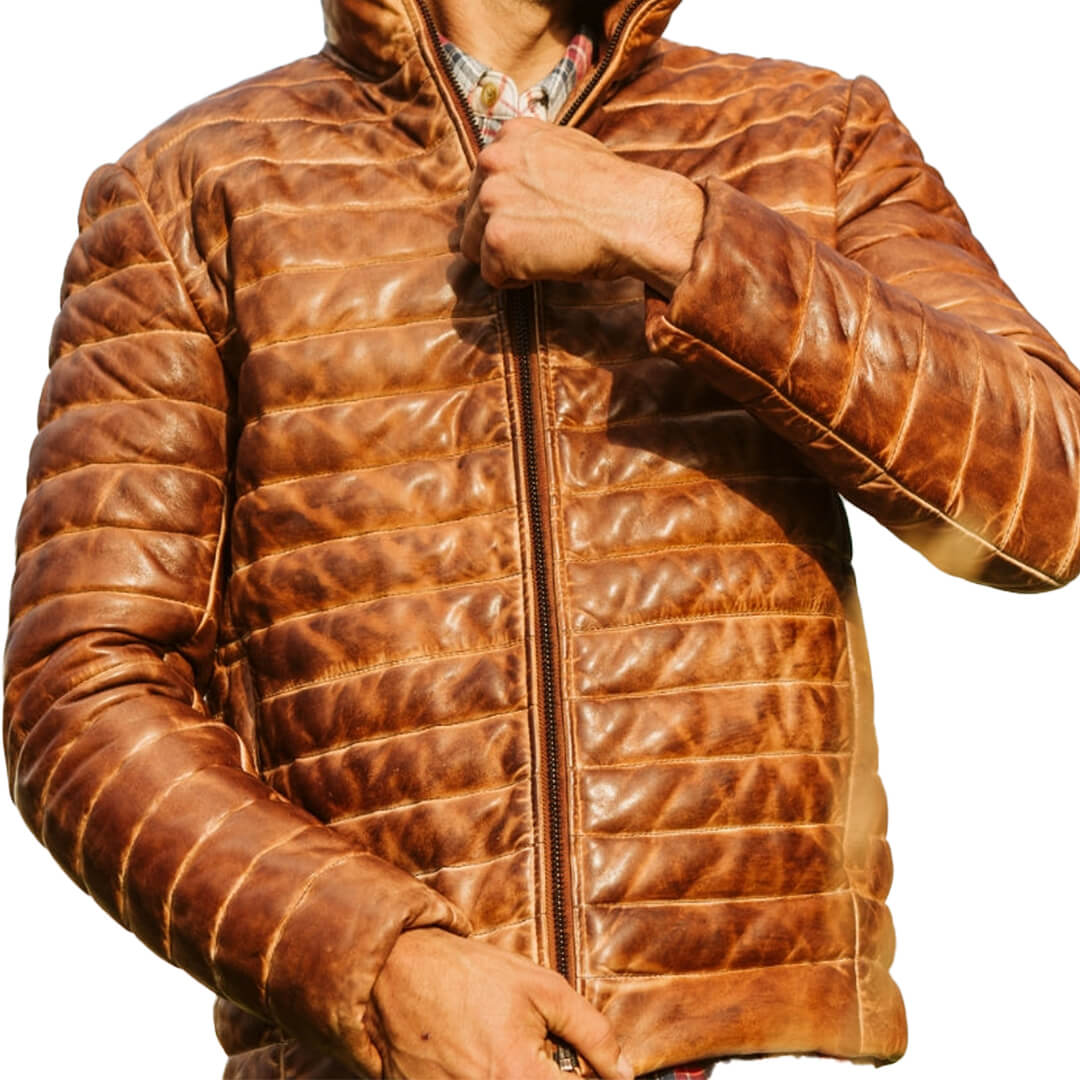 Austin Brown Leather Puffer Jacket - Leather Jacketss