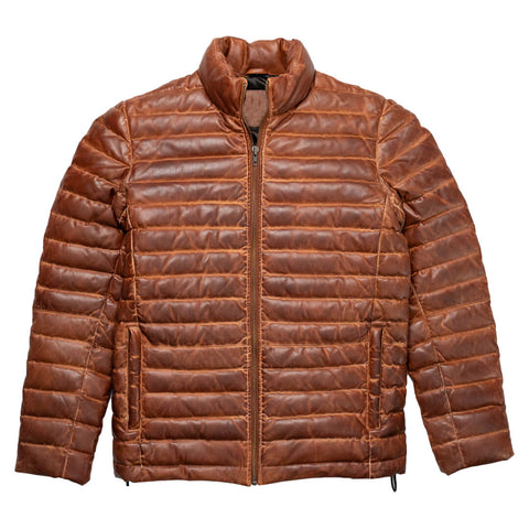 Austin Brown Leather Puffer Jacket - Leather Jacketss
