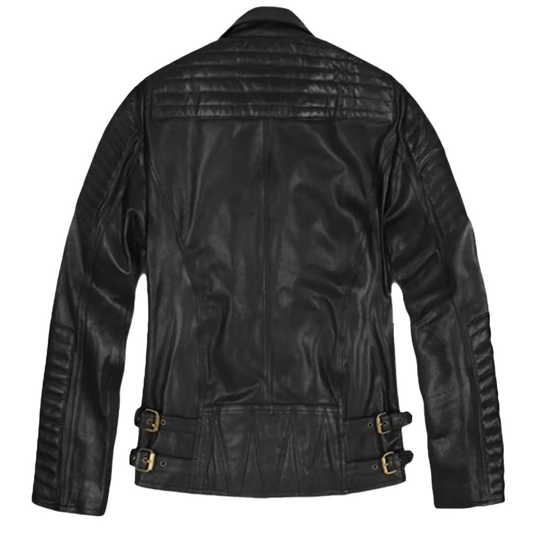 Felix Black Leather Biker Jacket with Notched Collar - Leather Jacketss