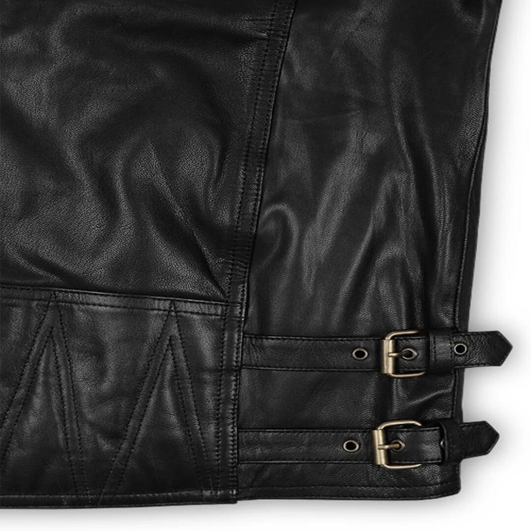 Felix Black Leather Biker Jacket with Notched Collar - Leather Jacketss