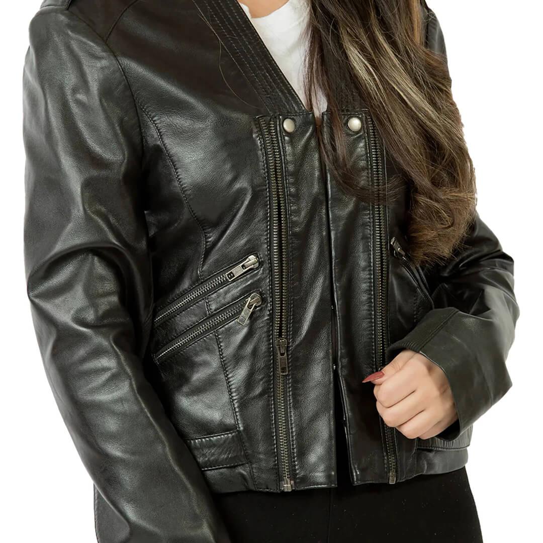 Anne Black Leather Biker Jacket with Dual-Zipper - Leather Jacketss