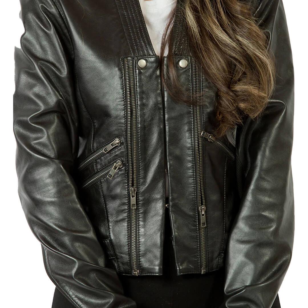 Anne Black Leather Biker Jacket with Dual-Zipper - Leather Jacketss