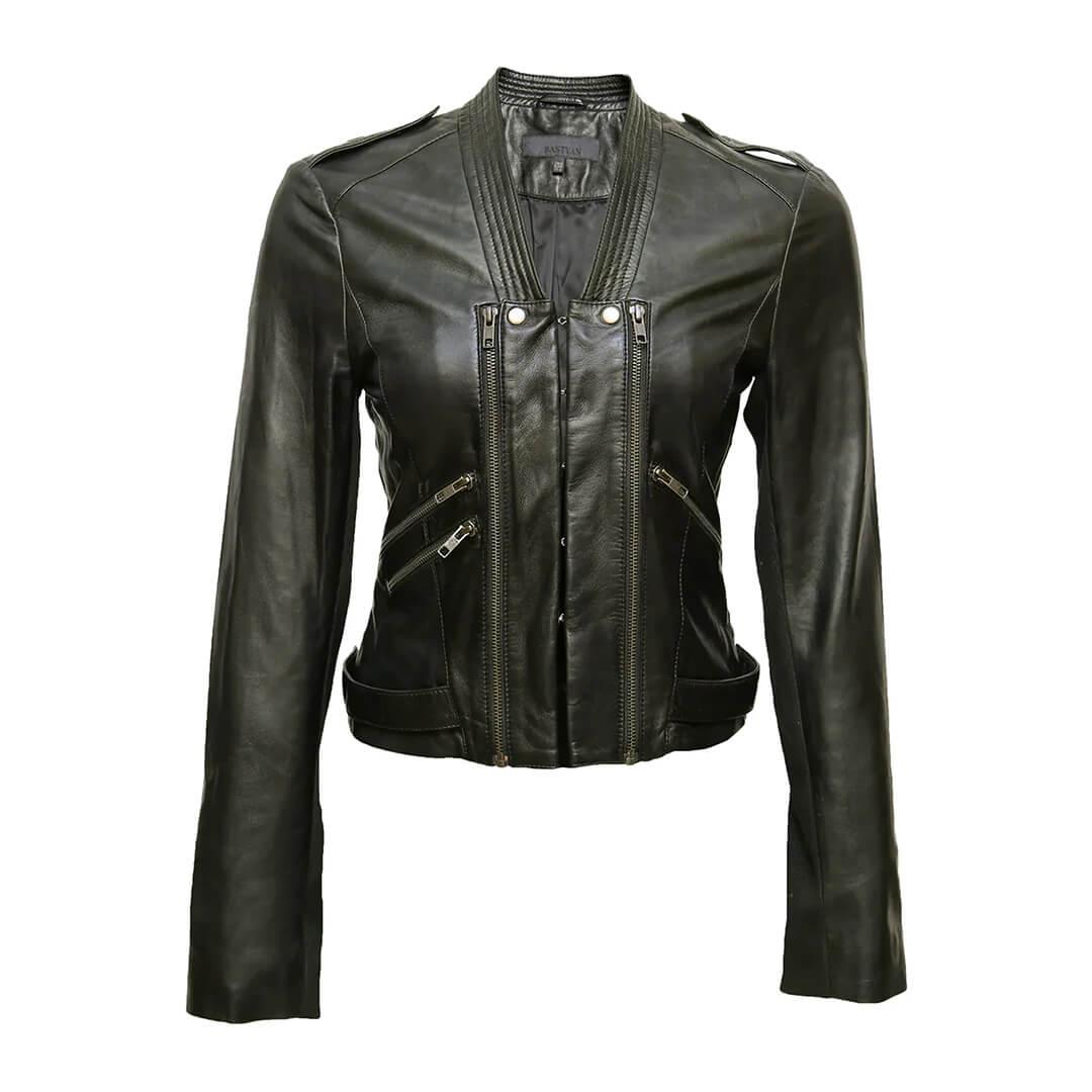 Anne Black Leather Biker Jacket with Dual-Zipper - Leather Jacketss