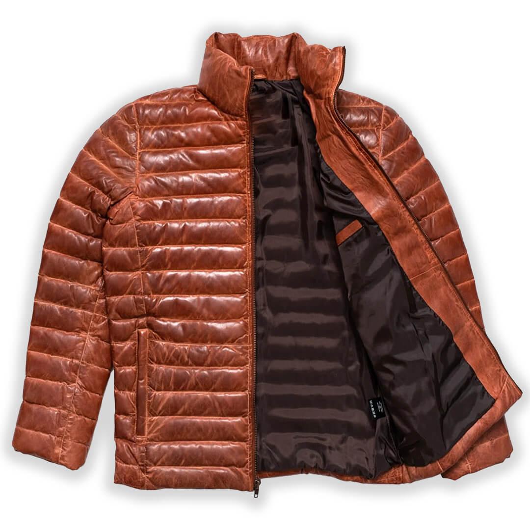 Elixir Tan Leather Puffer Jacket - Leather Jacketss