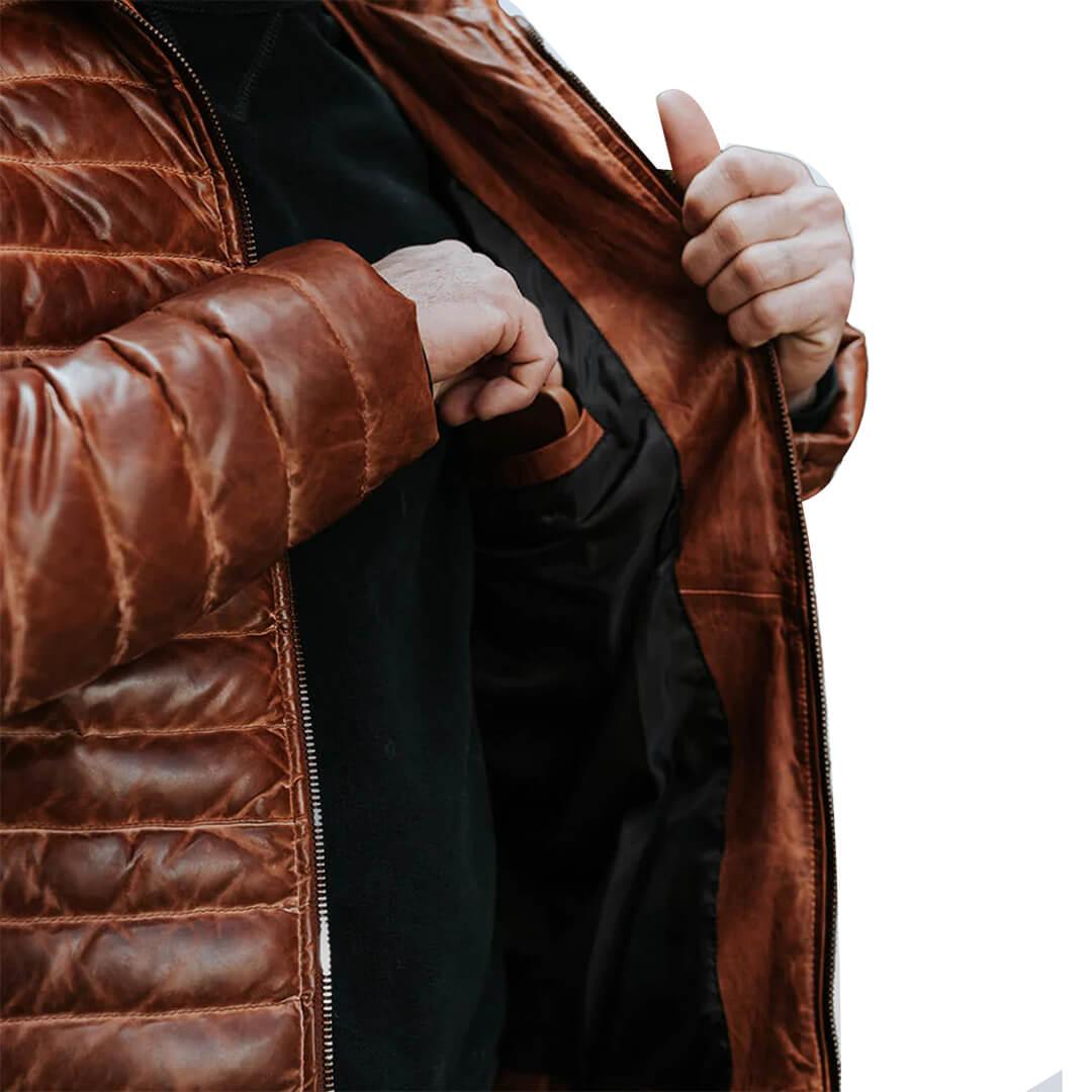 Elixir Tan Leather Puffer Jacket - Leather Jacketss