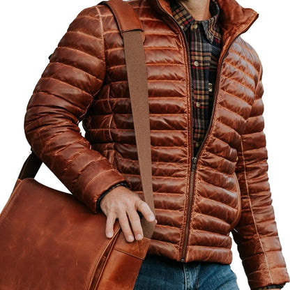 Leather Down Jacket (Brown & Tan)