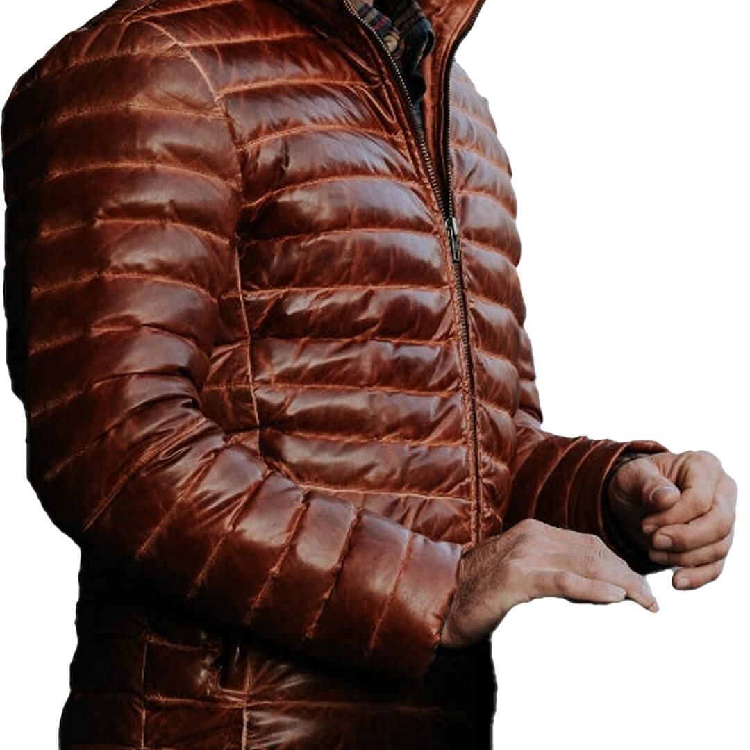 Elixir Tan Leather Puffer Jacket - Leather Jacketss