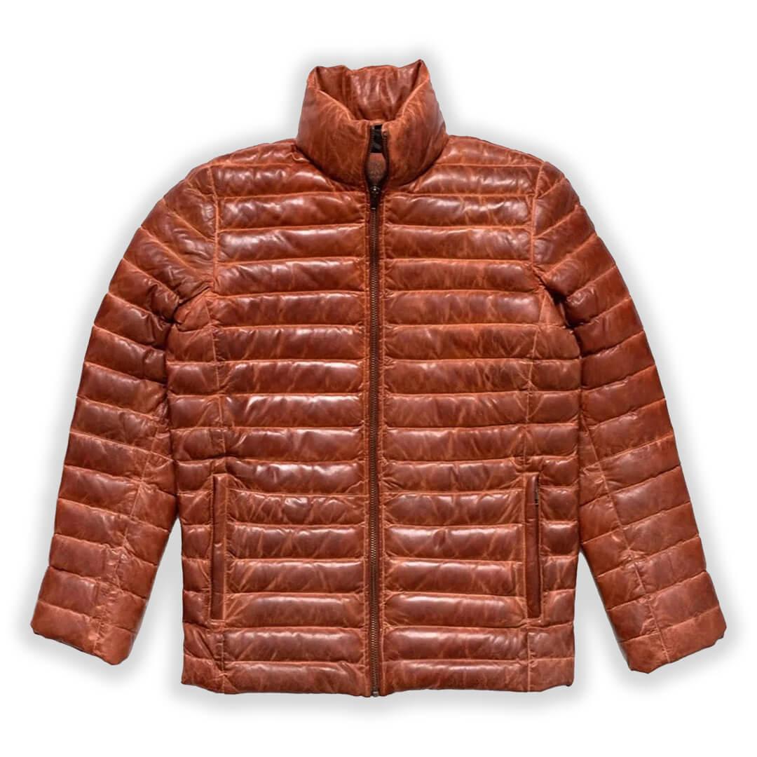 Elixir Tan Leather Puffer Jacket - Leather Jacketss