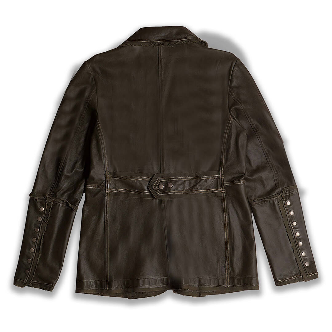 Sophia Long Leather Coat with Four Flap Pockets - Leather Jacketss