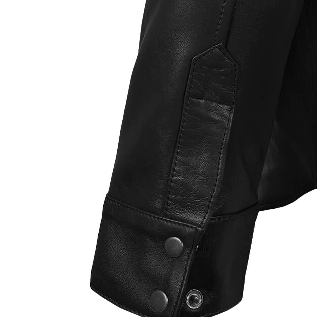 Henry Black Chest Pockets Leather Shirt Jacket - Leather Jacketss