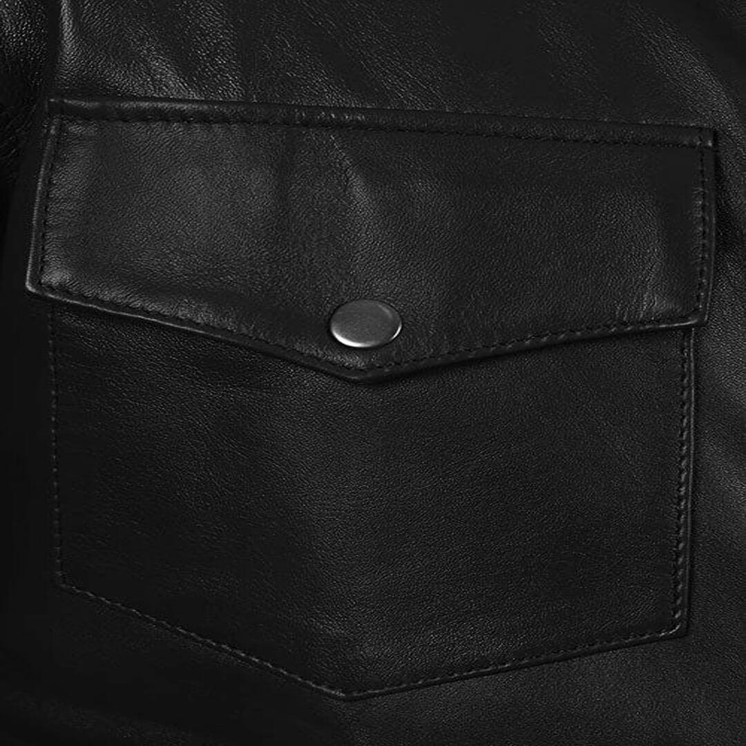 Henry Black Chest Pockets Leather Shirt Jacket - Leather Jacketss