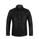 Henry Black Chest Pockets Leather Shirt Jacket - Leather Jacketss