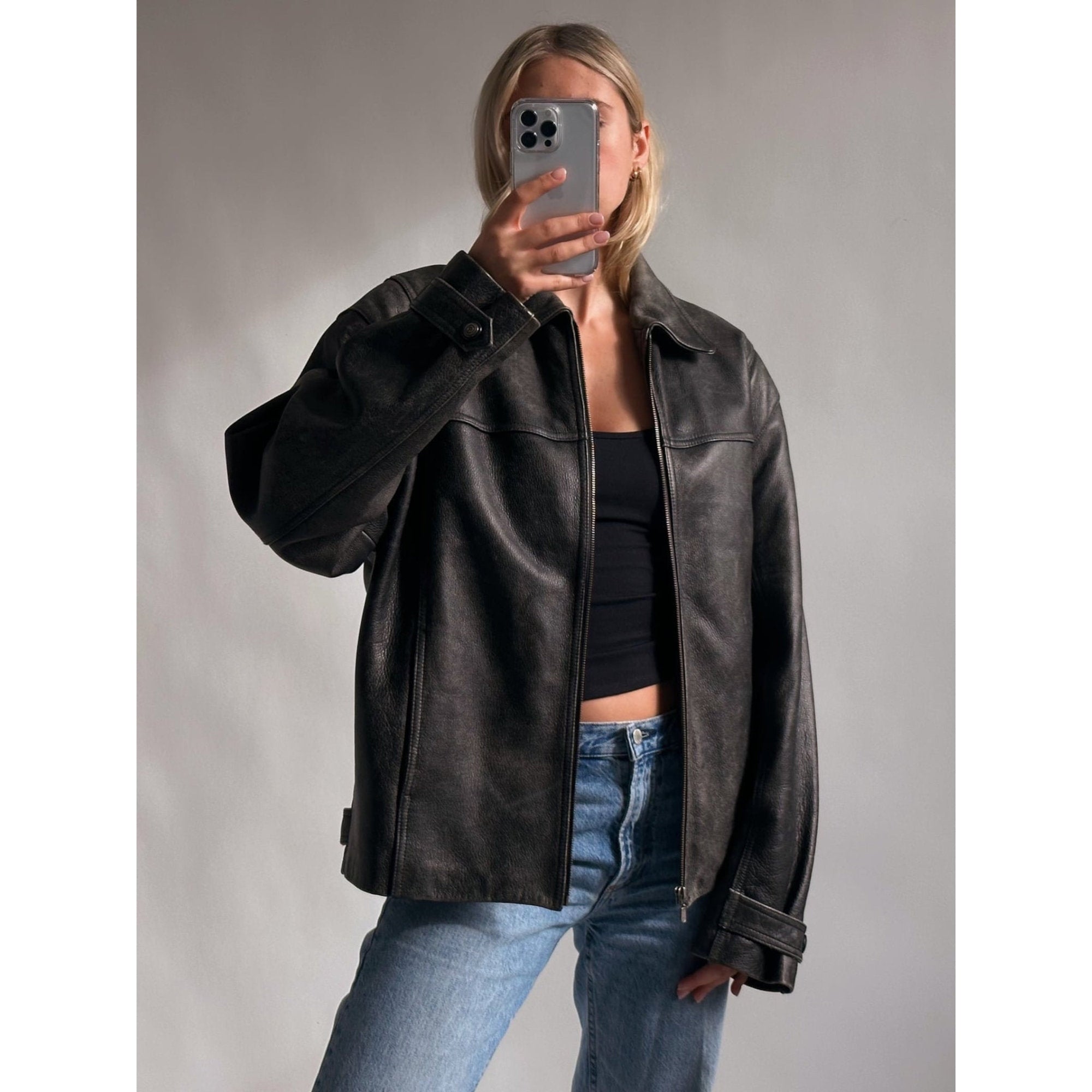 90's Womens Vintage Oversized Straight Jacket, ladies leather jacket, ladies biker jacket, bomber jacket, valentines day gift - Leather Jacketss