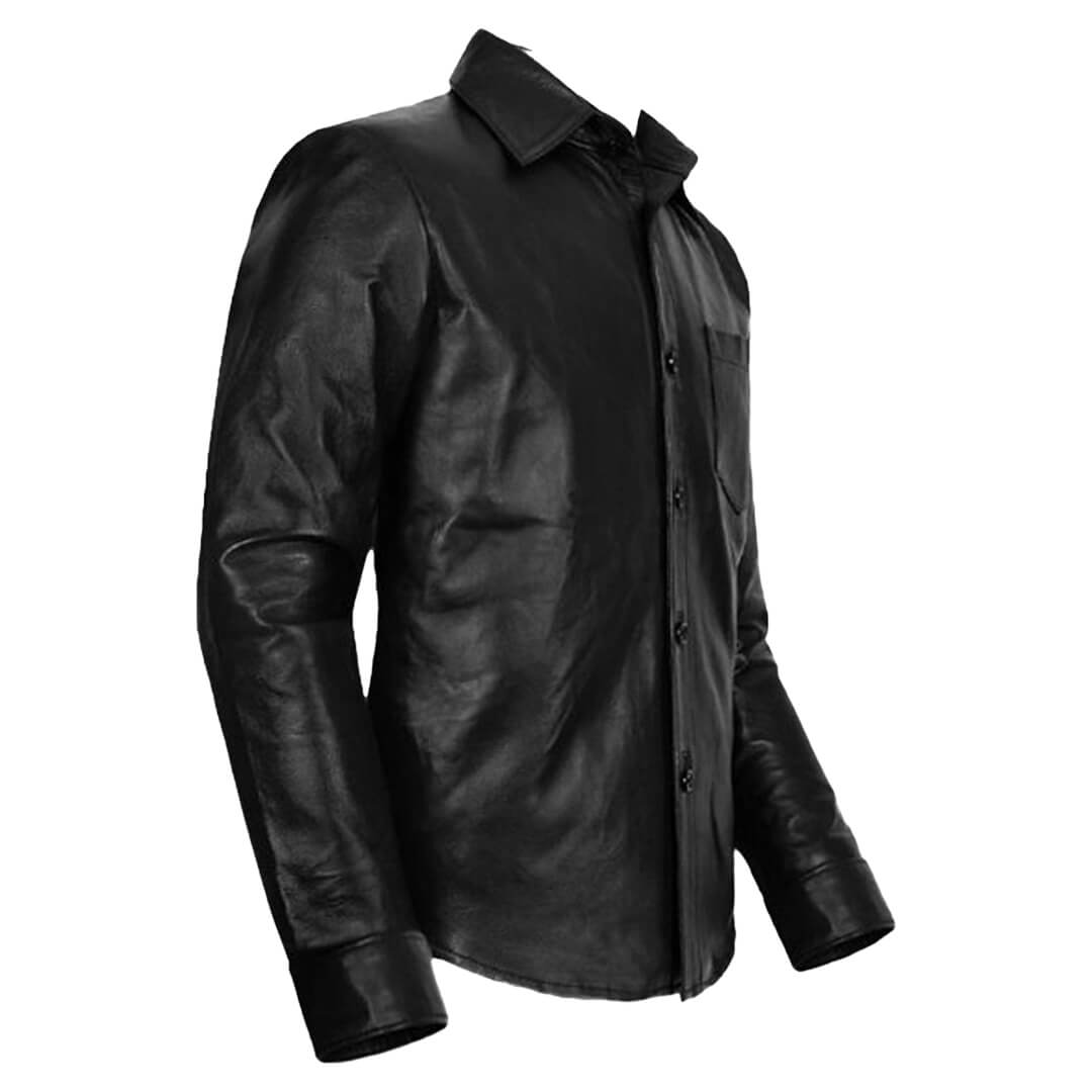 Luke Black Slim-Fit Lambskin Leather Shirt - Leather Jacketss