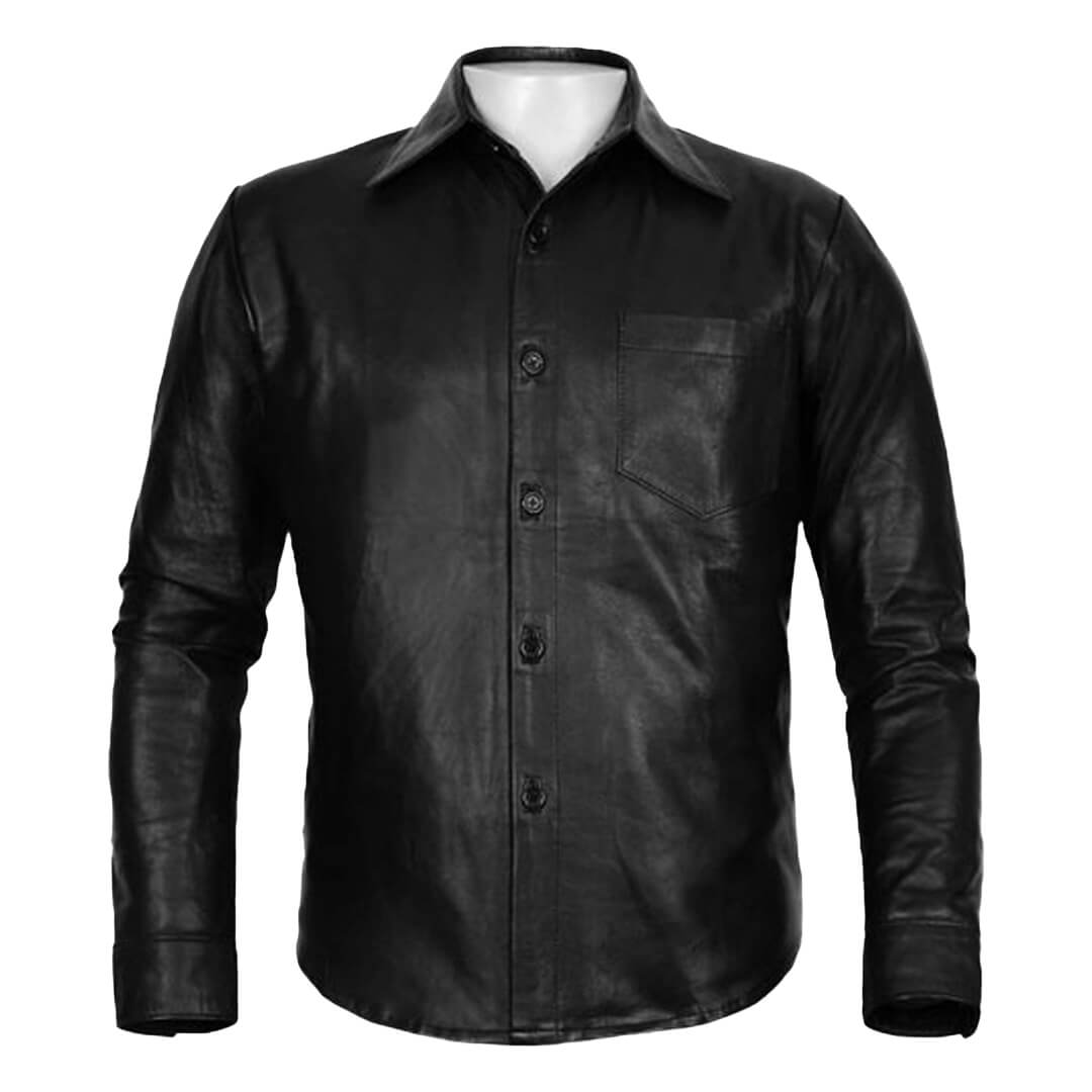 Luke Black Slim-Fit Lambskin Leather Shirt - Leather Jacketss