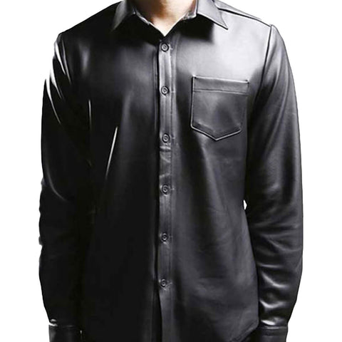 Luke Black Slim-Fit Lambskin Leather Shirt - Leather Jacketss