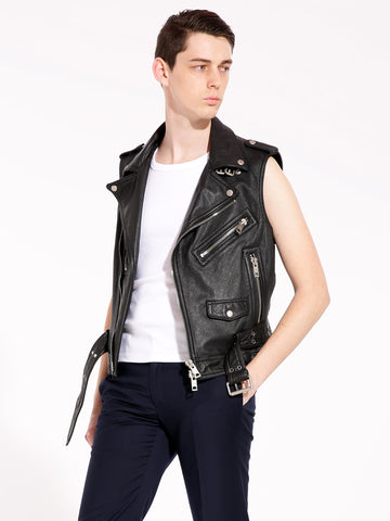 Men's Black Leather vest - Leather Jacketss