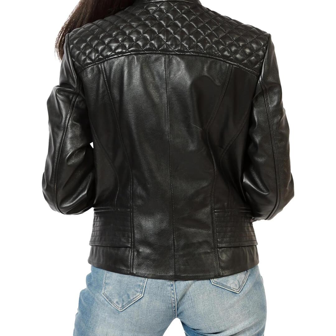 Camilla Quilted Black Leather Moto Jacket - Leather Jacketss