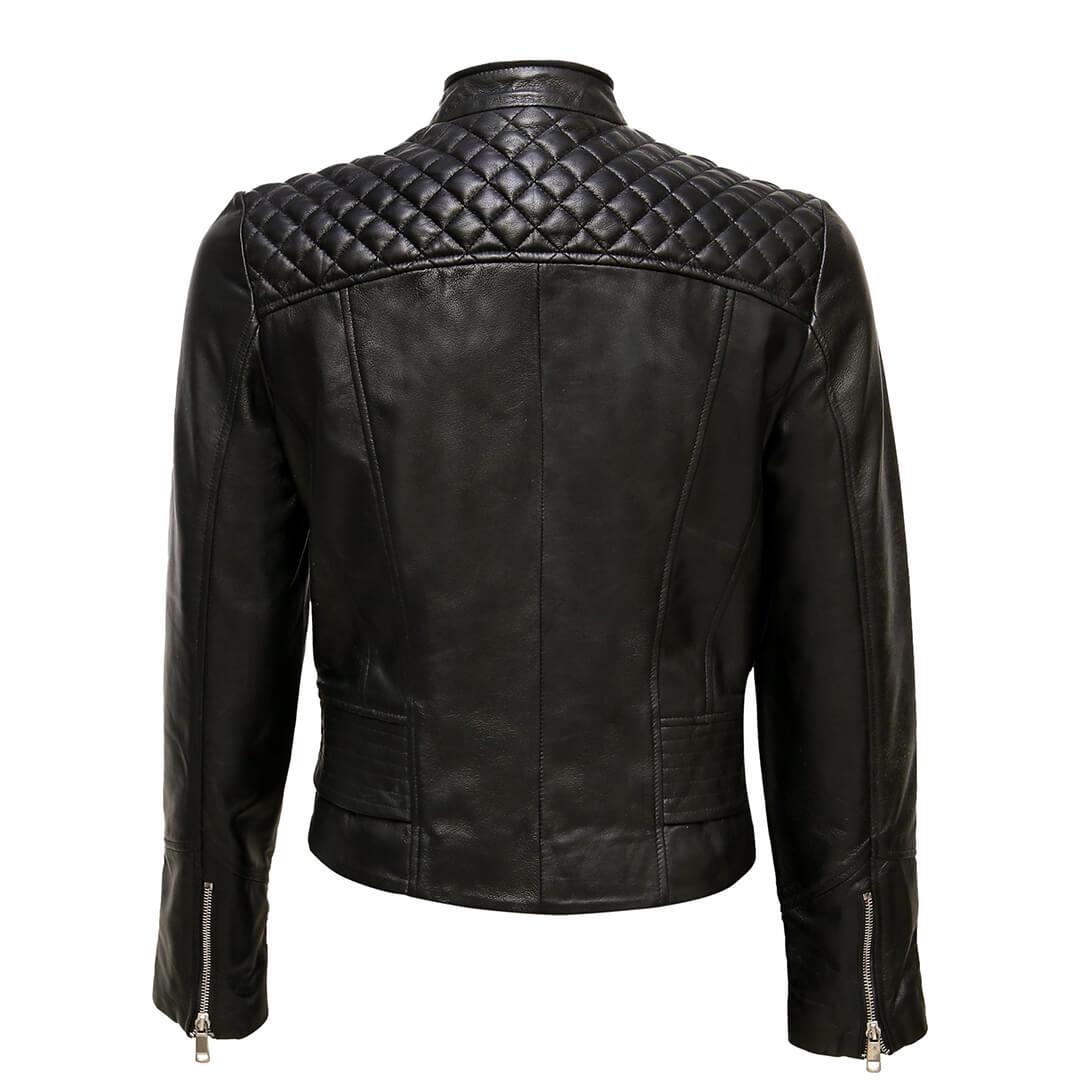 Camilla Quilted Black Leather Moto Jacket - Leather Jacketss