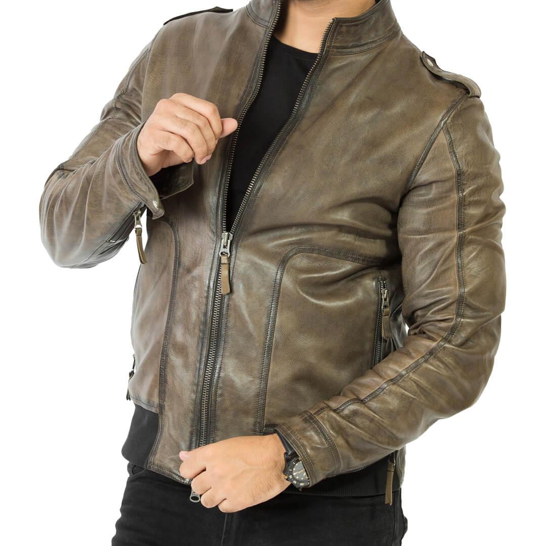 Carl Grey Leather Racer Jacket - Leather Jacketss