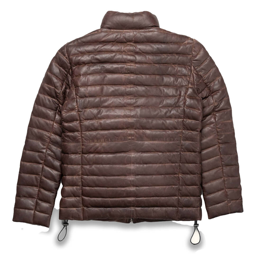 Michael Brown Puffer Leather Down Jacket - Leather Jacketss