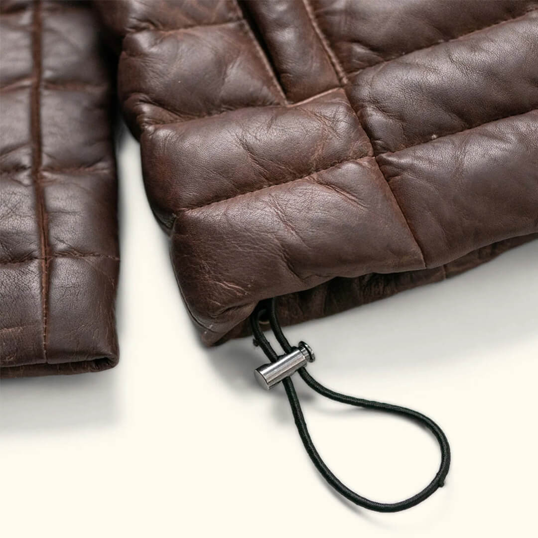 Michael Brown Puffer Leather Down Jacket - Leather Jacketss