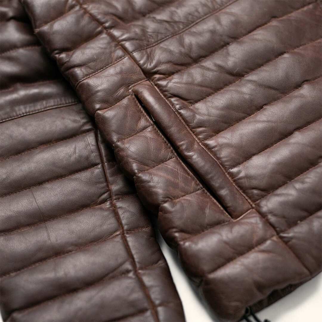 Michael Brown Puffer Leather Down Jacket - Leather Jacketss