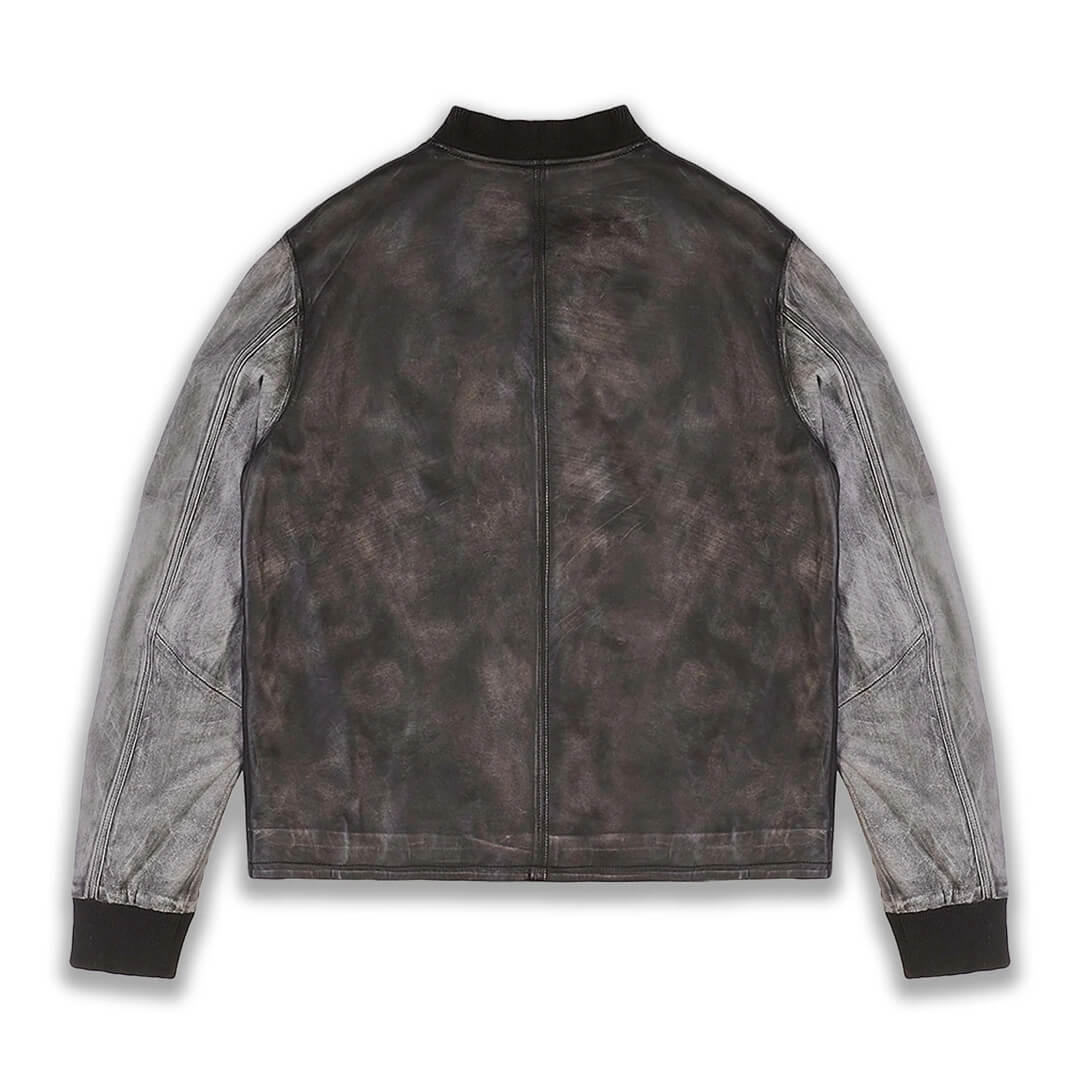 Charles Distressed Grey Leather Varsity Jacket - Leather Jacketss