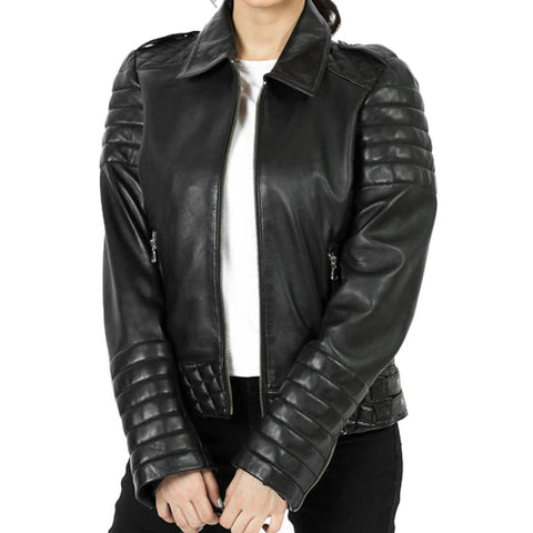 Dora Quilted Leather Jacket with Zipper-Cuffs - Leather Jacketss