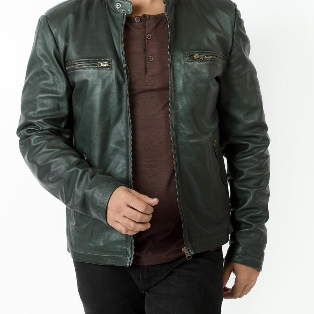 Emil Green Racer Leather Jacket - Leather Jacketss