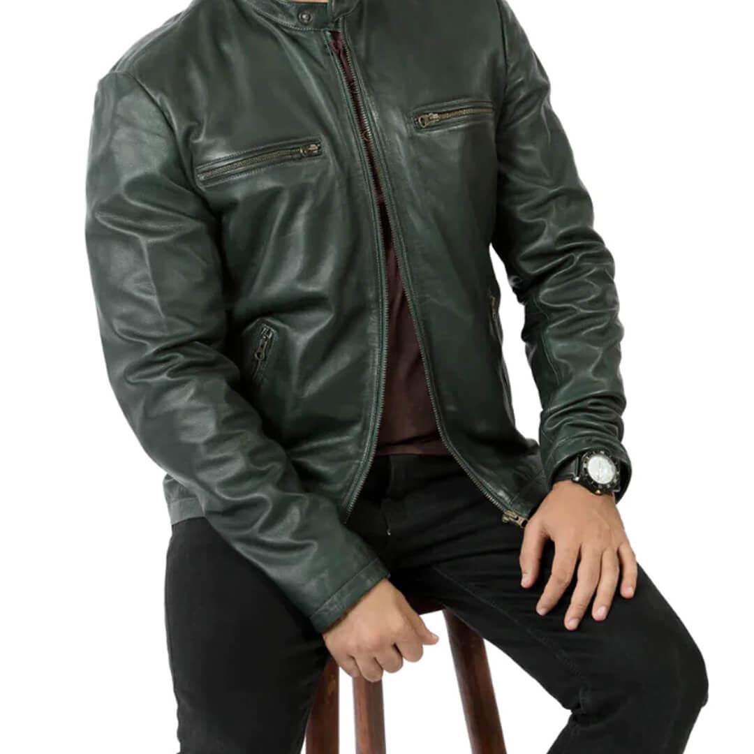 Emil Green Racer Leather Jacket - Leather Jacketss