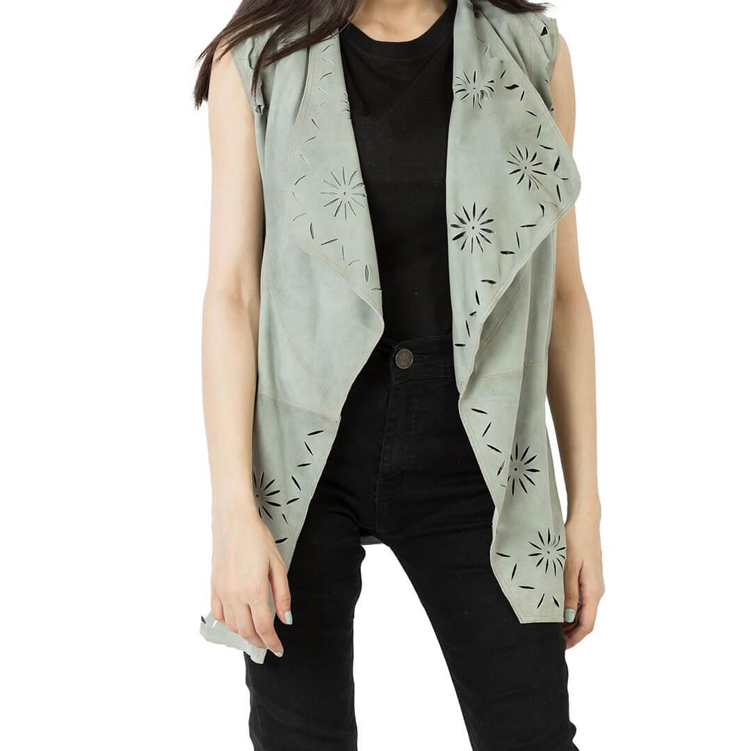 Eva Slim Fit Suede Leather Vest - Leather Jacketss