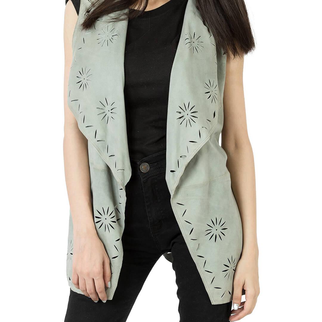 Eva Slim Fit Suede Leather Vest - Leather Jacketss