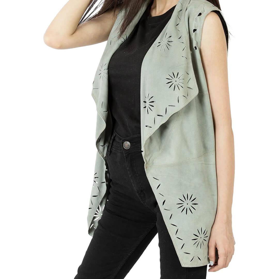 Eva Slim Fit Suede Leather Vest - Leather Jacketss