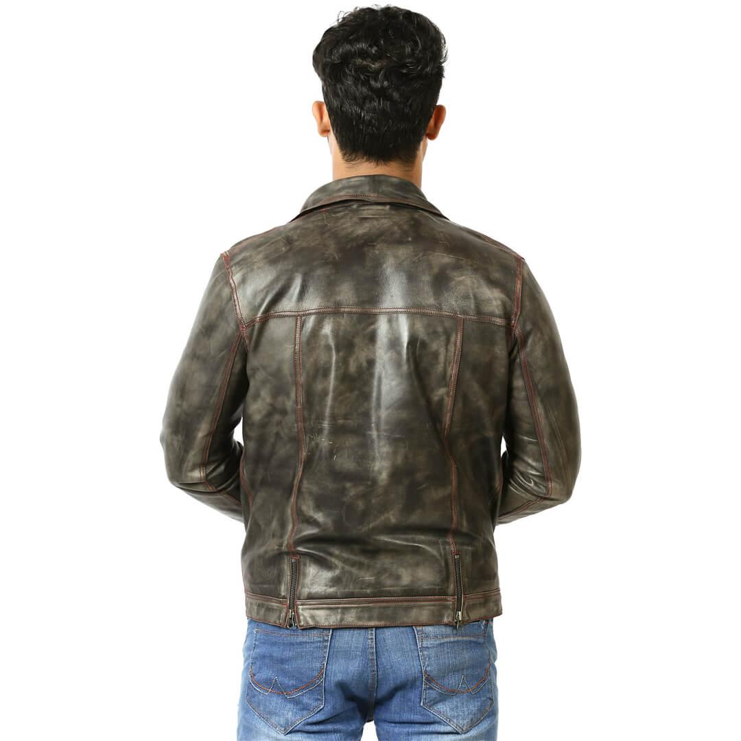 Jack Distressed Grey Vintage Leather Jacket - Leather Jacketss